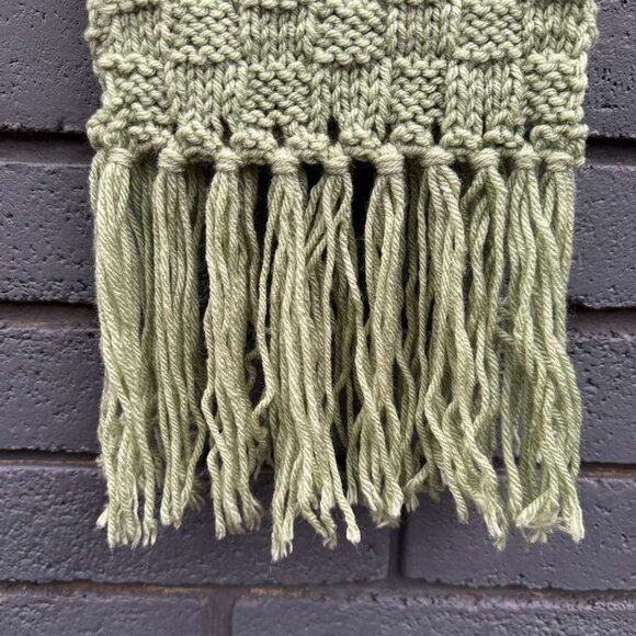 Scarf Basket Weave Crochet Green Pistachio Winter Scarf Shawl Wrap Fringe 56" - Picture 3 of 6